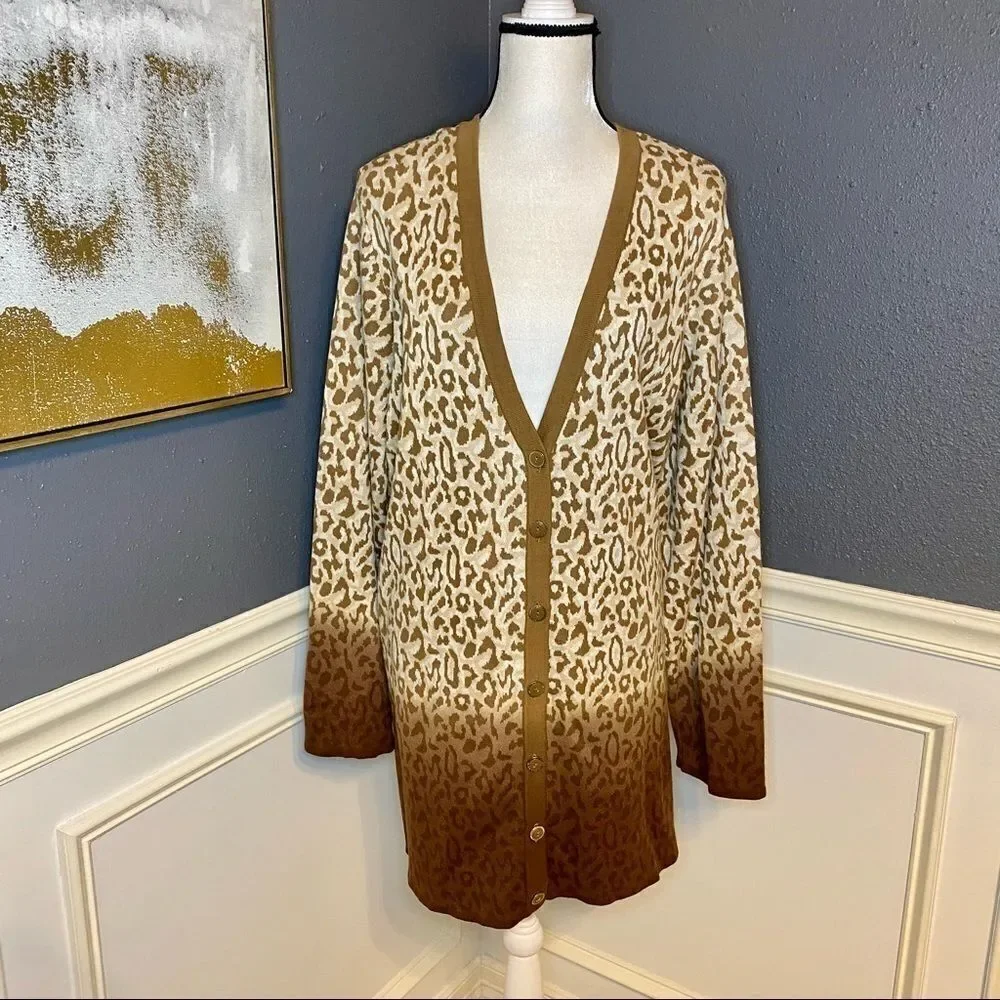 Isaac Mizrahi Live Leopard Dip-Dye Cardigan